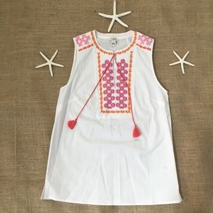 NWT J.Crew Embroidered Tassel Tank Top Size 2 White Pink Orange Boho Resort